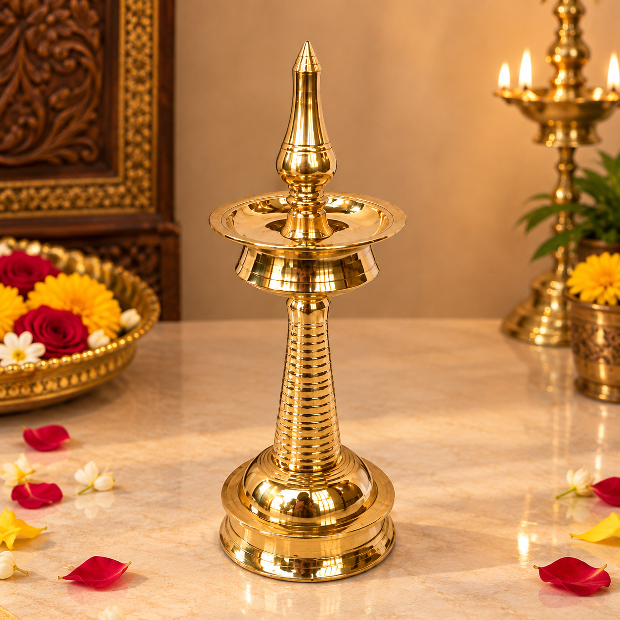 Brass Kerala Vilakku | Nila Vilakku | Kerala Type Diya | Small Brass Diya | Aiyappa Vilakku | Iyappan Lamp | Akp Lamp (4 INCH)